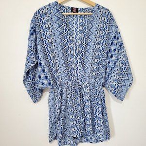 Pure Hype Cover-Up Romper Size L Blue Drawstring Swim Short Sleeve Summer Swim